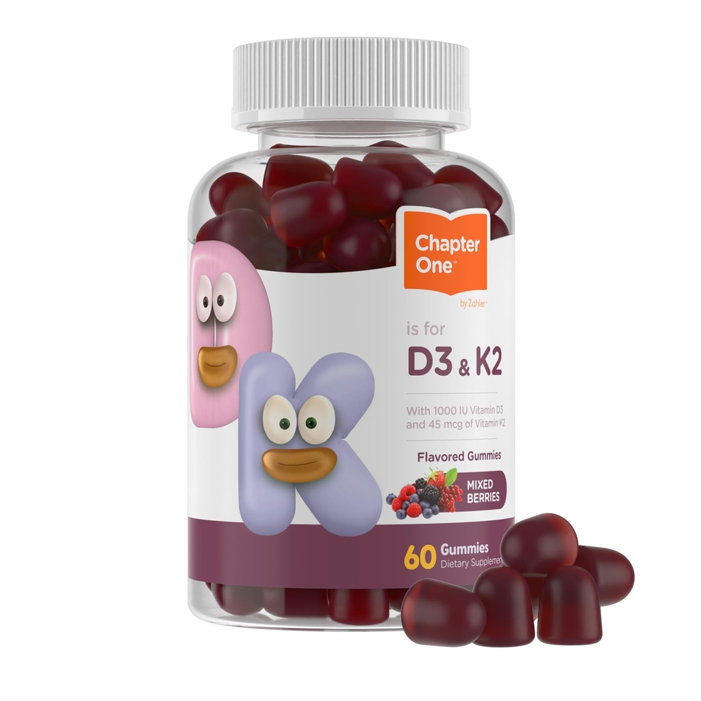 Zahler Chapter One Vitamin D3 K2 Gummies, Indeholder 1000IE vitamin D3 og 45MCG vitamin K2, D3 & K2 Gummies Supplement, Kosher, 60 Gummies