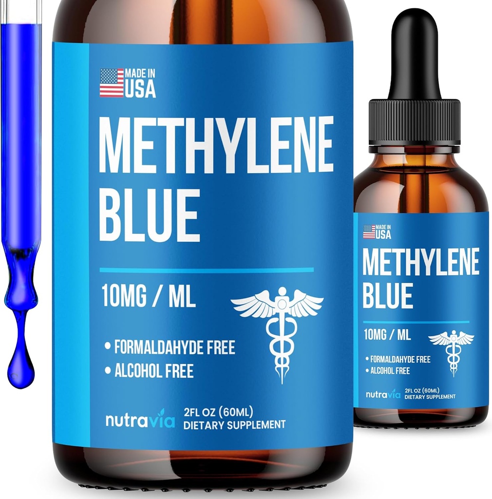 Methylen Blue 99.99% - Officiel formel - Methylen Blue Liquid Drops Advanced Strength Formel, Øget Absorption, Methylen Blue Supplement Flydende Pulver Sammenlign med Pharmaceutical Grade (2oz)