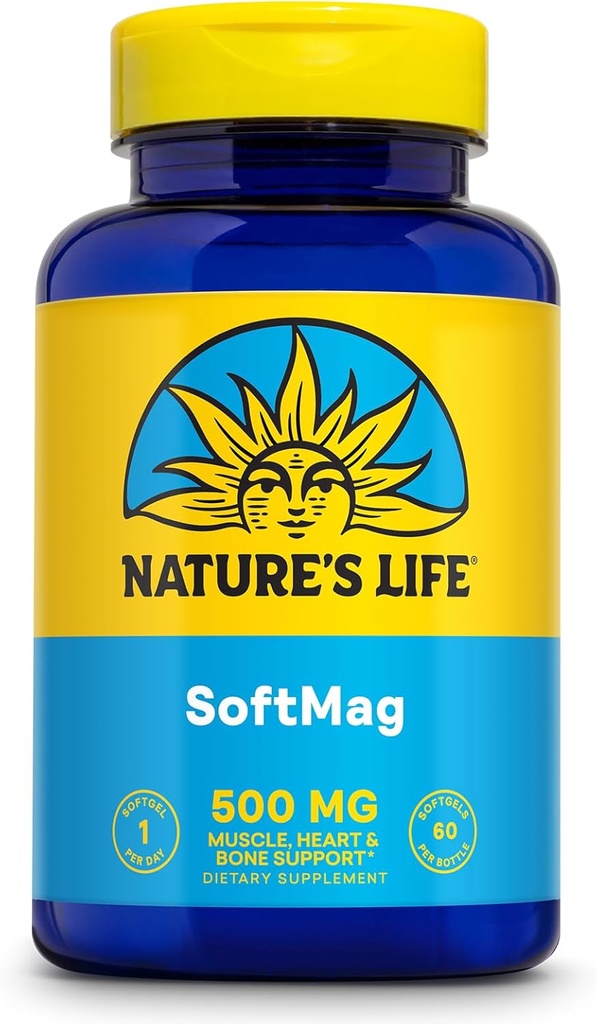 NATURE LIV SoftMag 500 mg - Magnesium Complex - Knoglehygiejne, muskel- og hjertesygdomme - Let at synke Softels - 60- Day Garanti, 60 Servere, 60ct