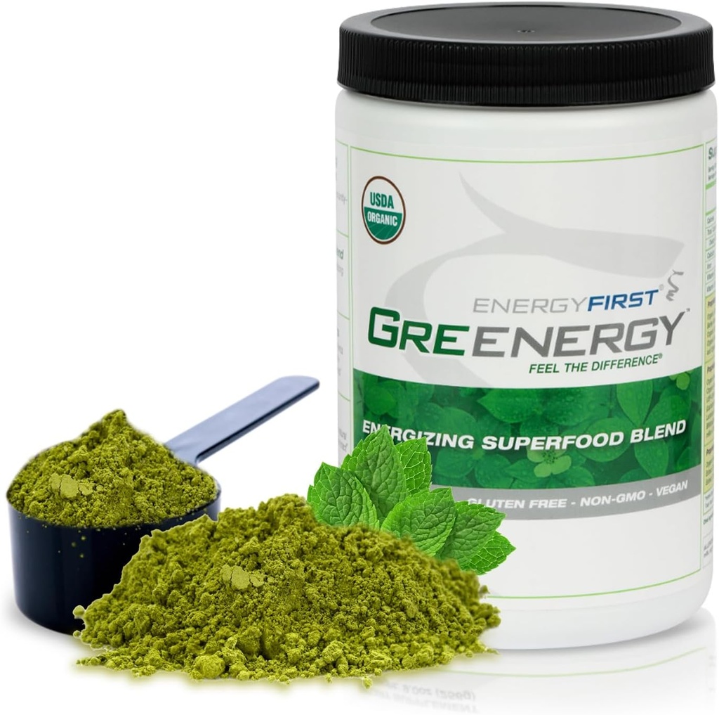 EnergiFirst Energize og afgiftning Greenergy Organic Superfood Powder - Vegan, Gluten- Free, Sugar- Free, Non- GMO - 30 Servere til daglig energi & Immunitet Boost!