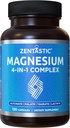 Zentastic Magnesium Complex 4- in-1 Supplement - Magnesium Glycinat, Malat, Taurat & Lactat - Chelated High Absorption for Nerves, Muscles, Bones & immunsupport - 120 Kapsler