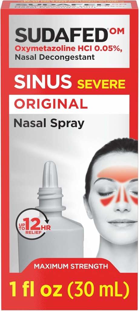 Pludselig Sinus Svær Original Nasal Spray, 12 timers Nasal Spray Decongestant for hurtig, kraftfuld Congestion Relief På grund af forkølelse eller allergi, Oxymetazolin HCl. 05% Næsespray, 1 fl. oz