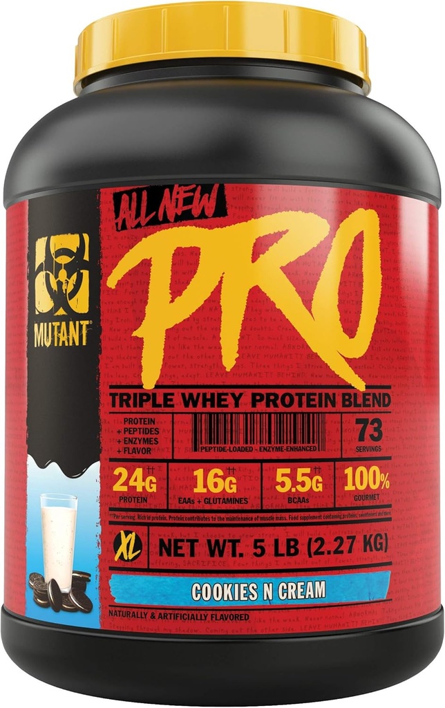 Mutant Pro - Triple Whey Protein Powder Supplement - Time- Udgivet for Enhanced Amino Acid Absorption - Decadent Gourmet Flavors - 5 lbs - Cookies og fløde
