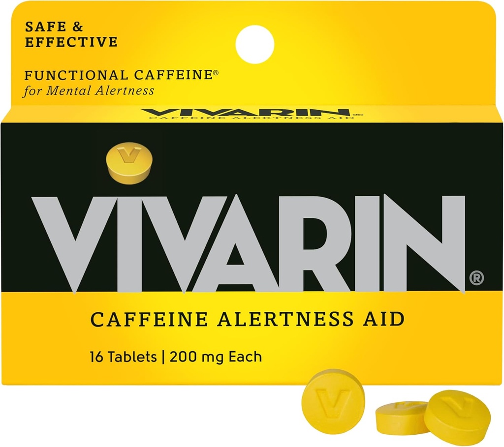 Vivarin, koffein piller, 200mg koffein per dosis, sikkert og effektivt hjælper dig med at blive vågen, ingen sukker, kalorier eller skjulte ingredienser, Energy Supplement, 16 tabletter