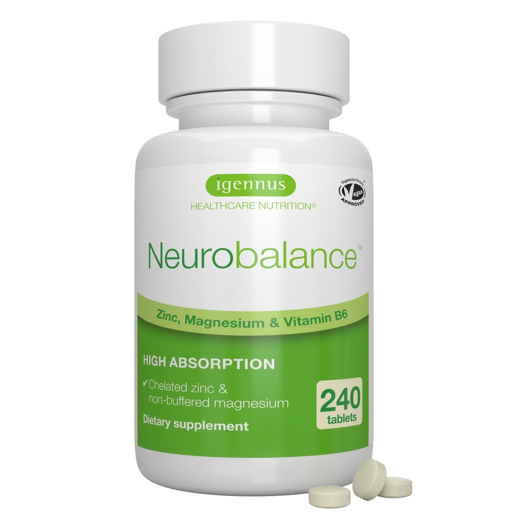 Igennus Neurobalance Zinc Magnesium & B6 Complex Formulated for Cognitive Support, Calm Focus & Relaxation, 240 Small Tablets, High Absorption Chelated Zinc & Fully Reacted Magnesium, Vegan, Non-GMO