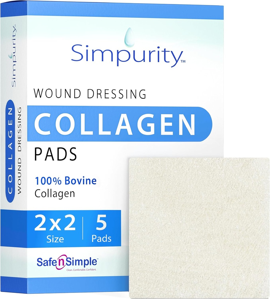 Collagen Dressing Pads - 2 "x 2" 5 Greve Collagen Pads for Sår - Ikke-adherent Collagen Dressing for Sårpleje - Sikker n 'Simple Sårpleje Supplies