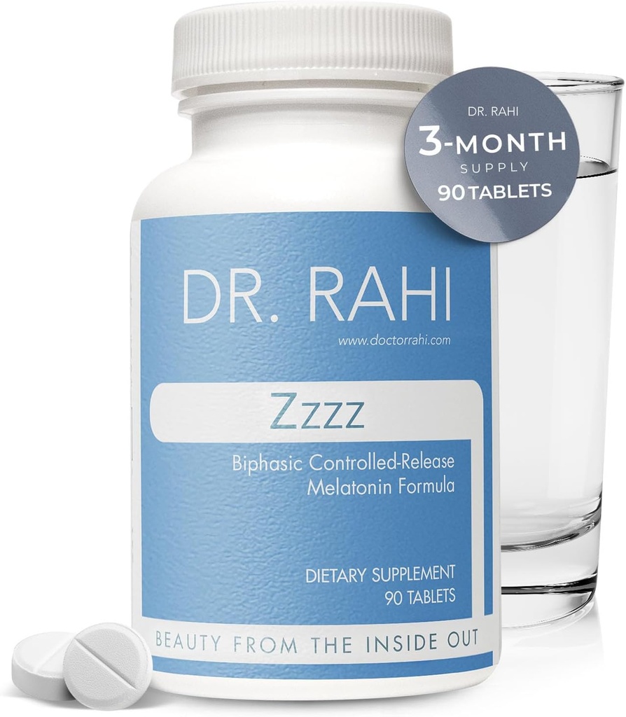 Dr. Rahi Melatonin 5mg med Calcium og B6 dvaletilskud, Lavet i USA, Melatonin 5 mg tabletter til dyb søvn, rolig søvn, afslappende søvn, naturlig dvalehjælp til voksne, Zzzz - Melatonin