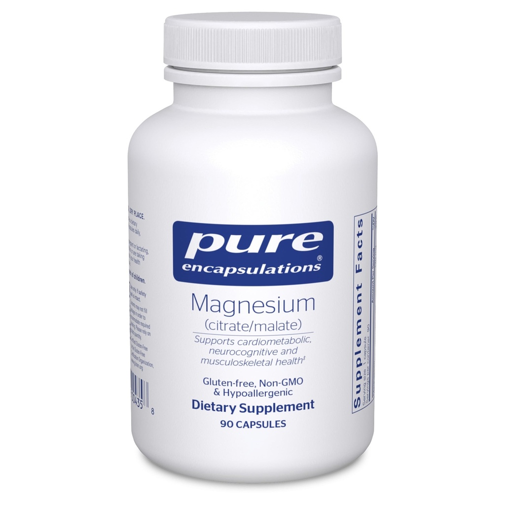 Pure indkapslinger Magnesium (Citrate / Malat) - Magnesium supplement til støtte ernæringsmæssig udnyttelse, energi, Bones & Heart Health * - med Magnesium Citrate & Malat - 90 Kapsler