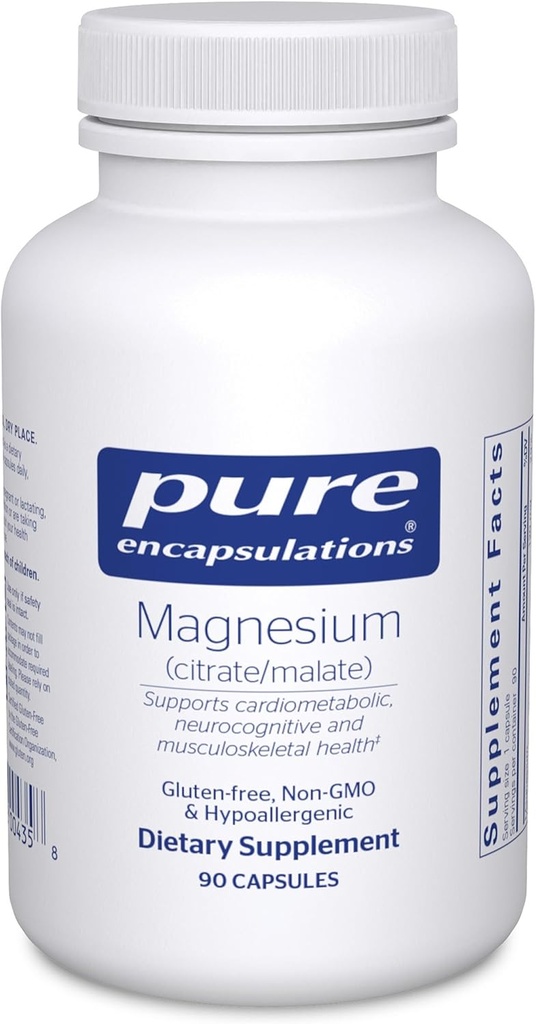Pure indkapslinger Magnesium (Citrate / Malat) - Magnesium supplement til støtte ernæringsmæssig udnyttelse, energi, Bones & Heart Health * - med Magnesium Citrate & Malat - 90 Kapsler