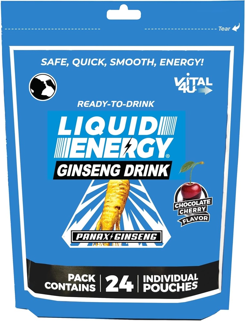 VATEL4U ® Flydende energi Shot - Ginseng, naturligt sødet, Chokolade Cherry Flavor, 24 ct
