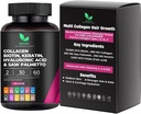 Multi Collagen hårpiller - Biotin 10,000mcg, Keratin & Hyaluronsyre - Hårvækst - Hårhud & negle Vitaminer & DHT Blocker - Vitamin E folinsyre Pumpkin Seed MSM, Saw Palmetto 60 Veganske kapsler