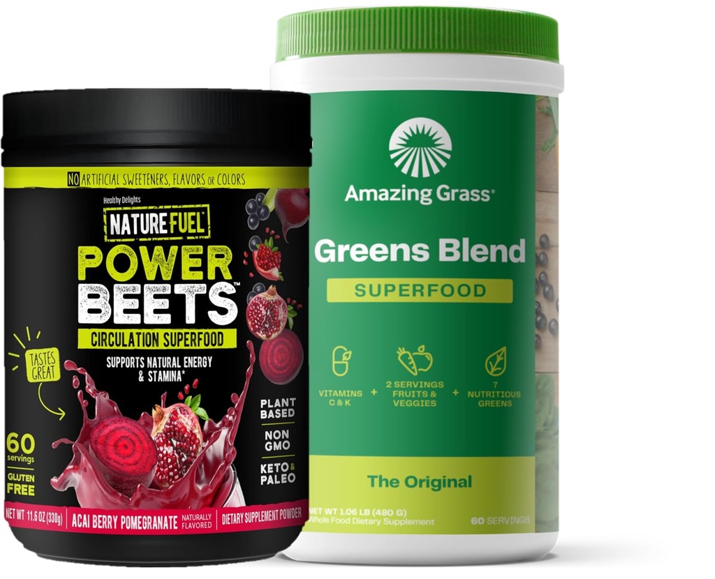 Amazing Grass Green Blend Superfood: Super Green Powder Smoothie Mix for Boost Energy, 60 Servere & Nature Fuel Power Beets Powder, Beet Root Powder, Support Natural Energy, 60 Servere