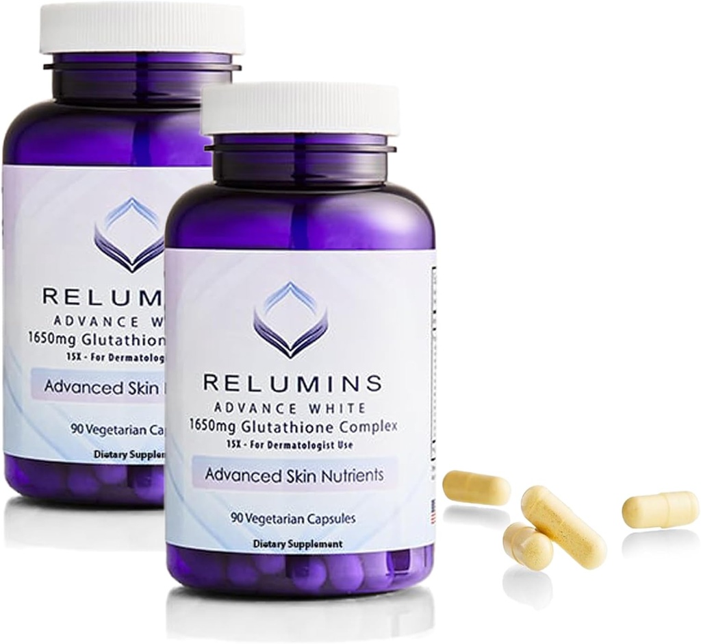 Reluminer L- Glutathione Complex 1650mg - Antioxidant Support med Alpha Lipoic Acid, NAC, L- Methionin, E-vitamin, Hudsundhed supplement, Lavet i USA - 90 Vegetariske kapsler x 2 Flasker