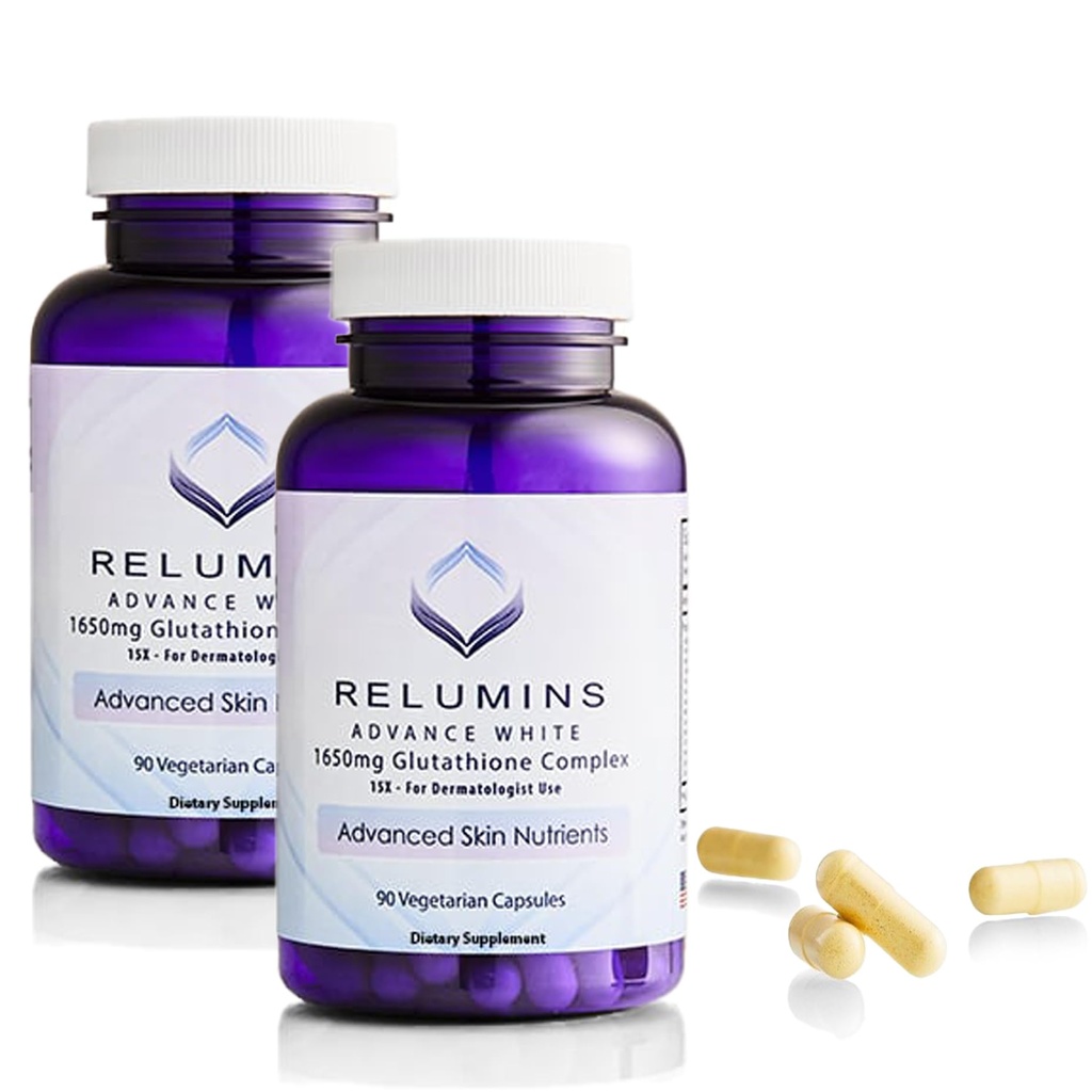 Reluminer L- Glutathione Complex 1650mg - Antioxidant Support med Alpha Lipoic Acid, NAC, L- Methionin, E-vitamin, Hudsundhed supplement, Lavet i USA - 90 Vegetariske kapsler x 2 Flasker