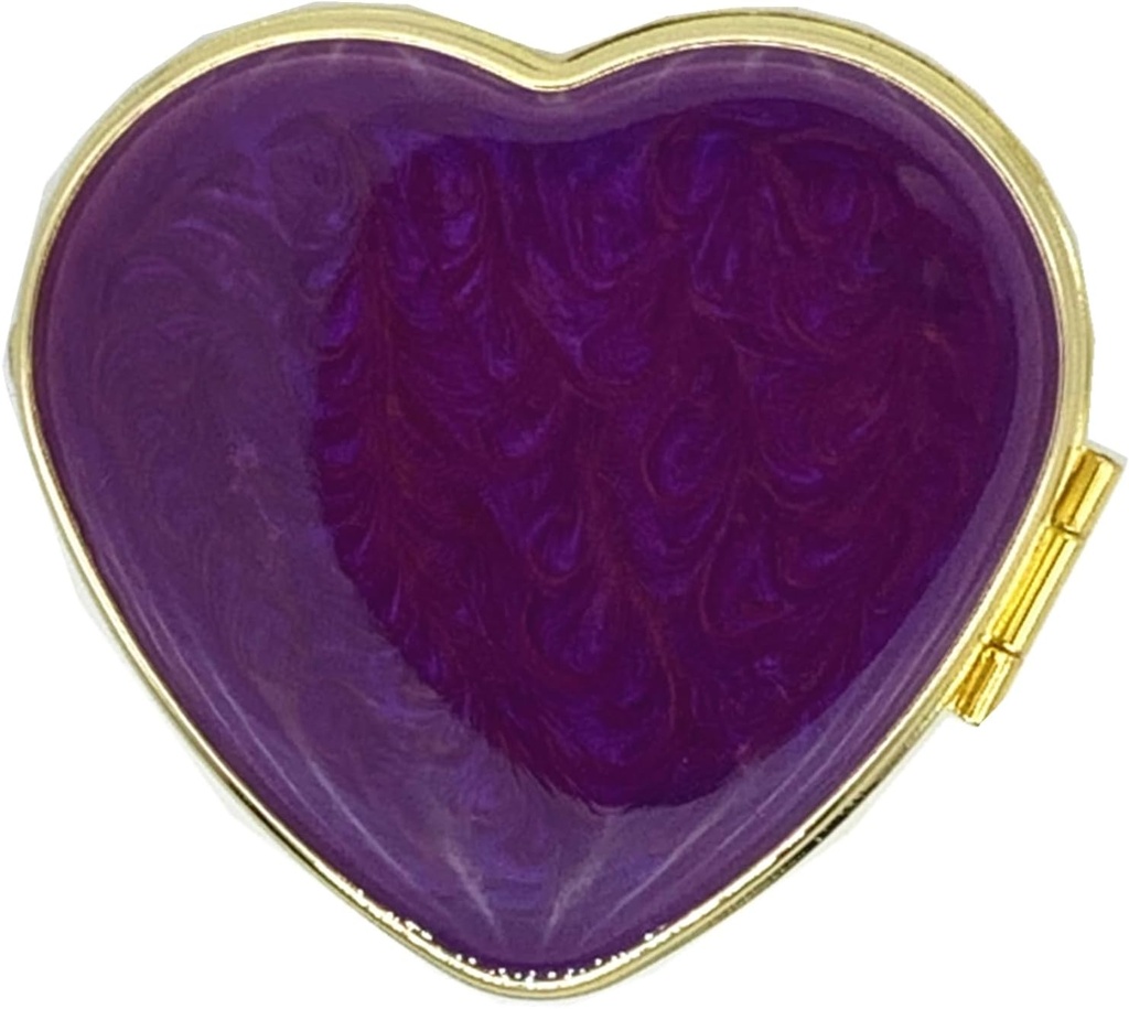 Vintage Pill Organizer Portable Compact Cute Retro Pill Box Metal Pill Case for Purse / Pocket at holde vitaminer / Tylenol / Kosttilskud / Fish Oil / Meds / Tablet (Noble Purple Love Heart med spejl)