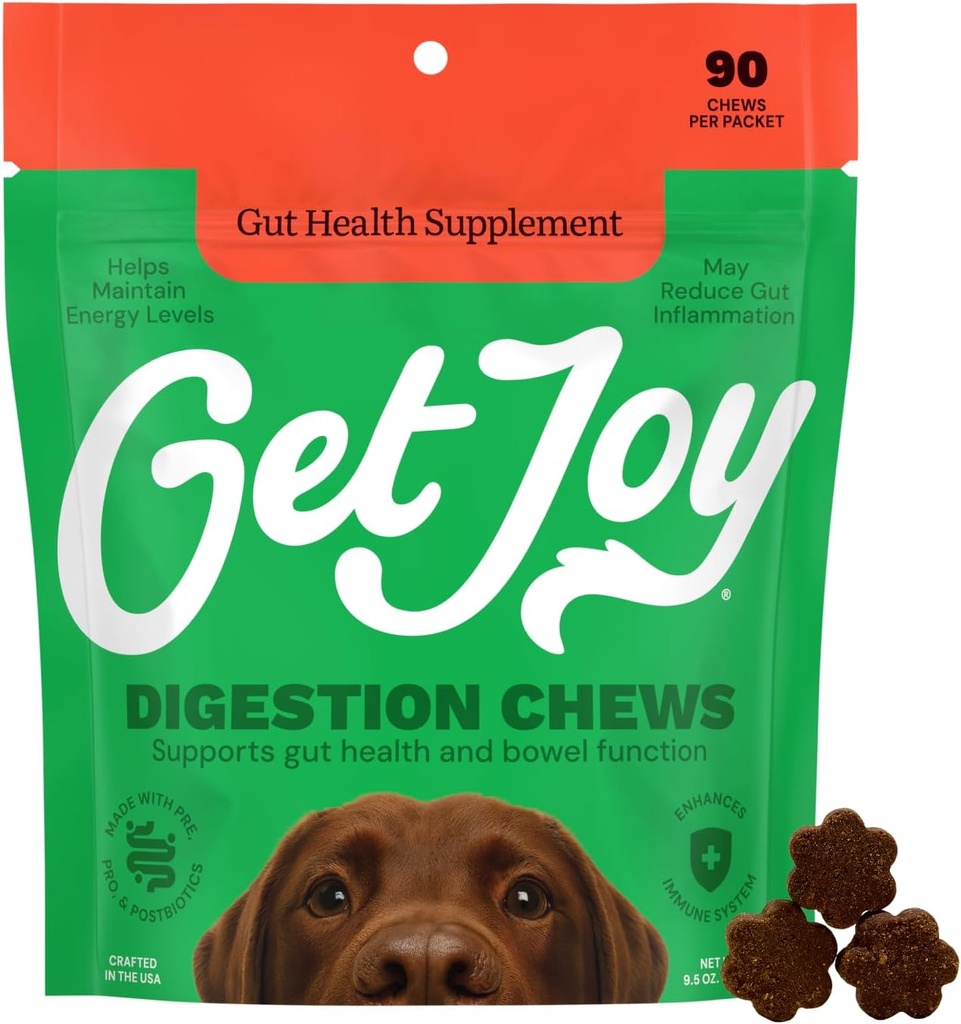 Få Joy fordøjelse Chews, Gut Health Supplement for Hunde, Vet Anbefalet Soft Daily fordøjelsessygdomme & immunforsvar med Prebiotika, Probiotika & Postbiotika, Made in USA, 90 Greve