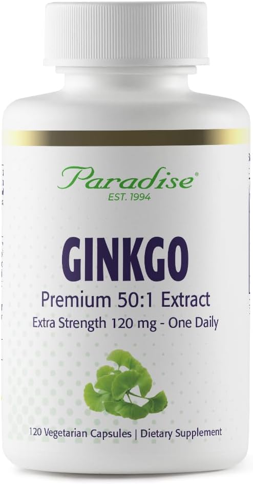Paradise Herbs Ginkgo Biloba Extract, Super Potent, Ultra Pure, Vegan, Ikke GMO, Gluten Free, 120 Vegetariske Kapsler