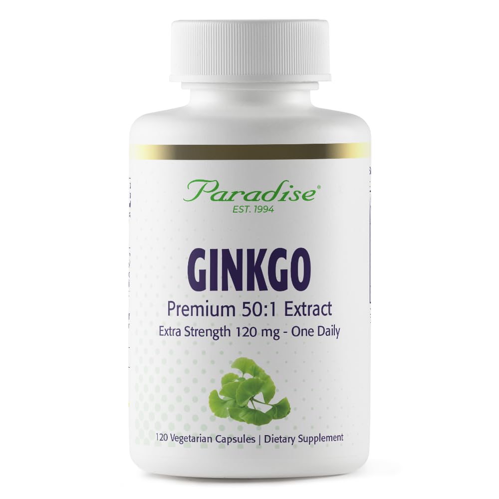 Paradise Herbs Ginkgo Biloba Extract, Super Potent, Ultra Pure, Vegan, Ikke GMO, Gluten Free, 120 Vegetariske Kapsler