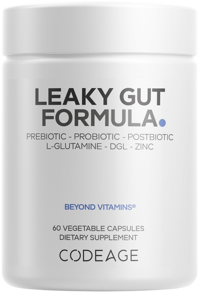 Codeage Leaky Gut Supplement, L- Glutamin, N- Acetylglucosamin, Probiotisk, Butyric Acid, Polyphenoler, Quercetin, DGL, Marshmallow Root, Berberine, BioPerine, Cinnamon, Vegan, Non-GMO, 60 Kapsler