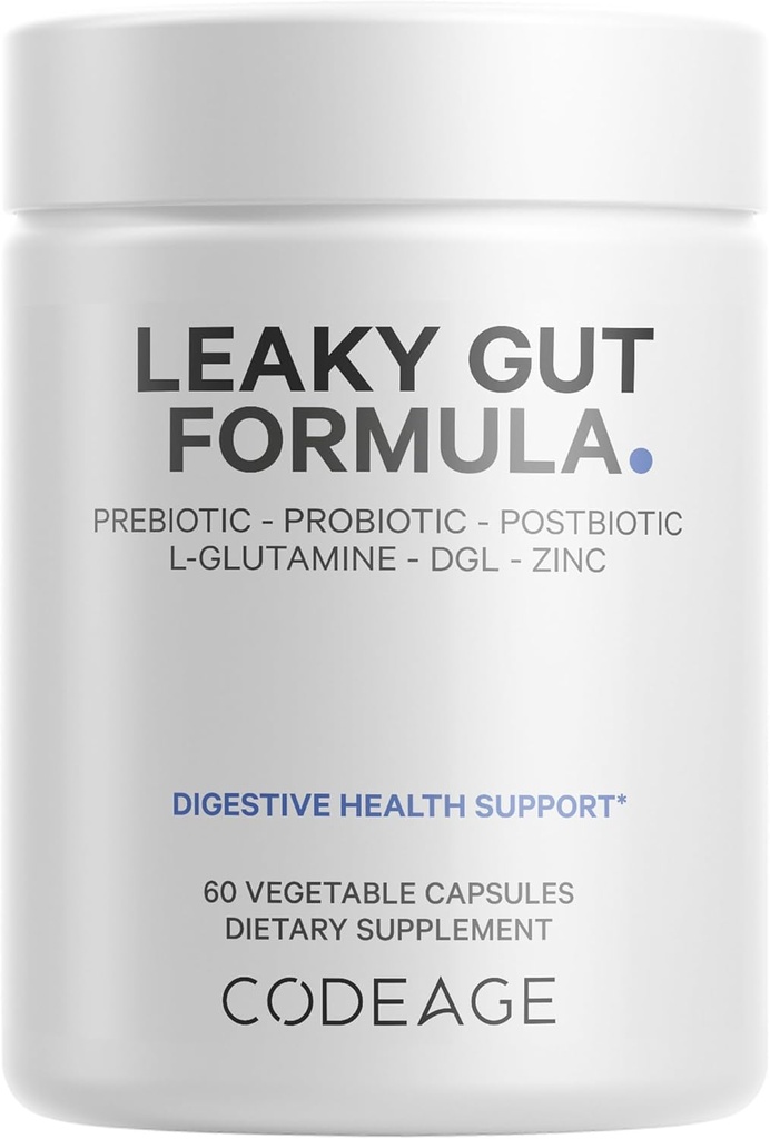 Codeage Leaky Gut Supplement, L- Glutamin, N- Acetylglucosamin, Probiotisk, Butyric Acid, Polyphenoler, Quercetin, DGL, Marshmallow Root, Berberine, BioPerine, Cinnamon, Vegan, Non-GMO, 60 Kapsler