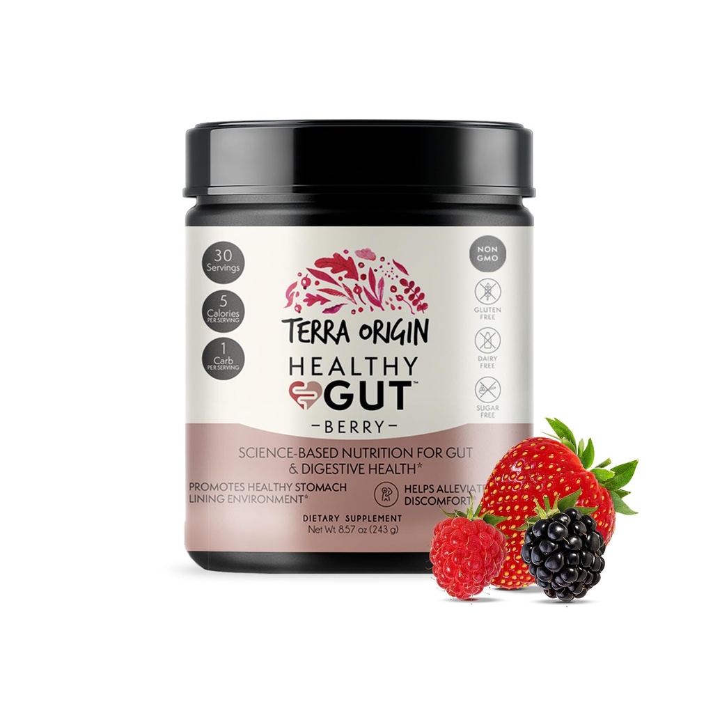 TERRA OPRININ Sund Gut Powder (Berry Flavor) - 124; 30- Servering med L- Glutamin, Zink, Glucosamin, Slippery Elm Bark, Marshmallow Root og meget mere!