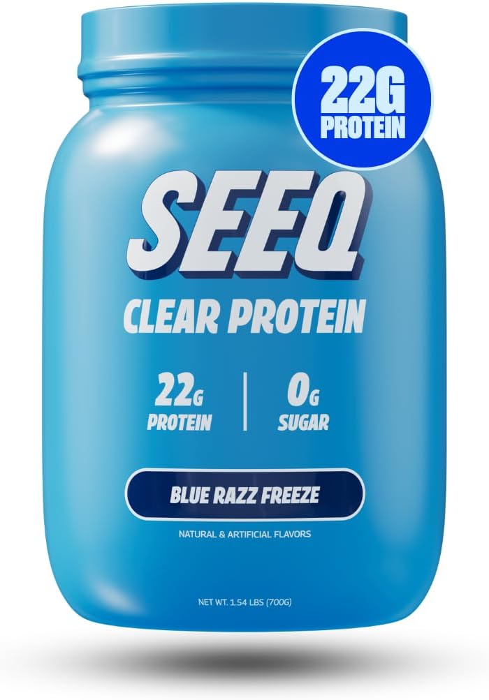 SEEQ Clear Protein Powder - Blue Razz Freeze - 25 Serveringer - 22g Clear Whey Protein Isolate - Zero Sugar - 0g Lactose - Allergen Friendly - GLP1 Support - Bone Health - Muscle Post Workout Inddrivelse