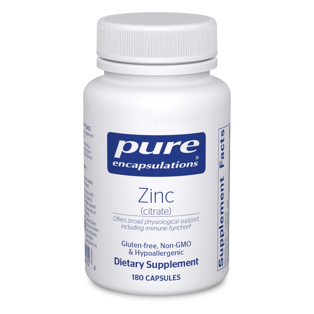 Ren indkapsling Zink (citrat) - for immunsystem, Væv Udvikling & Metabolisme * - Mineral supplement med enzymer - Meget Absorberet Zink - Vegan & Non- GMO - 180 Kapsler