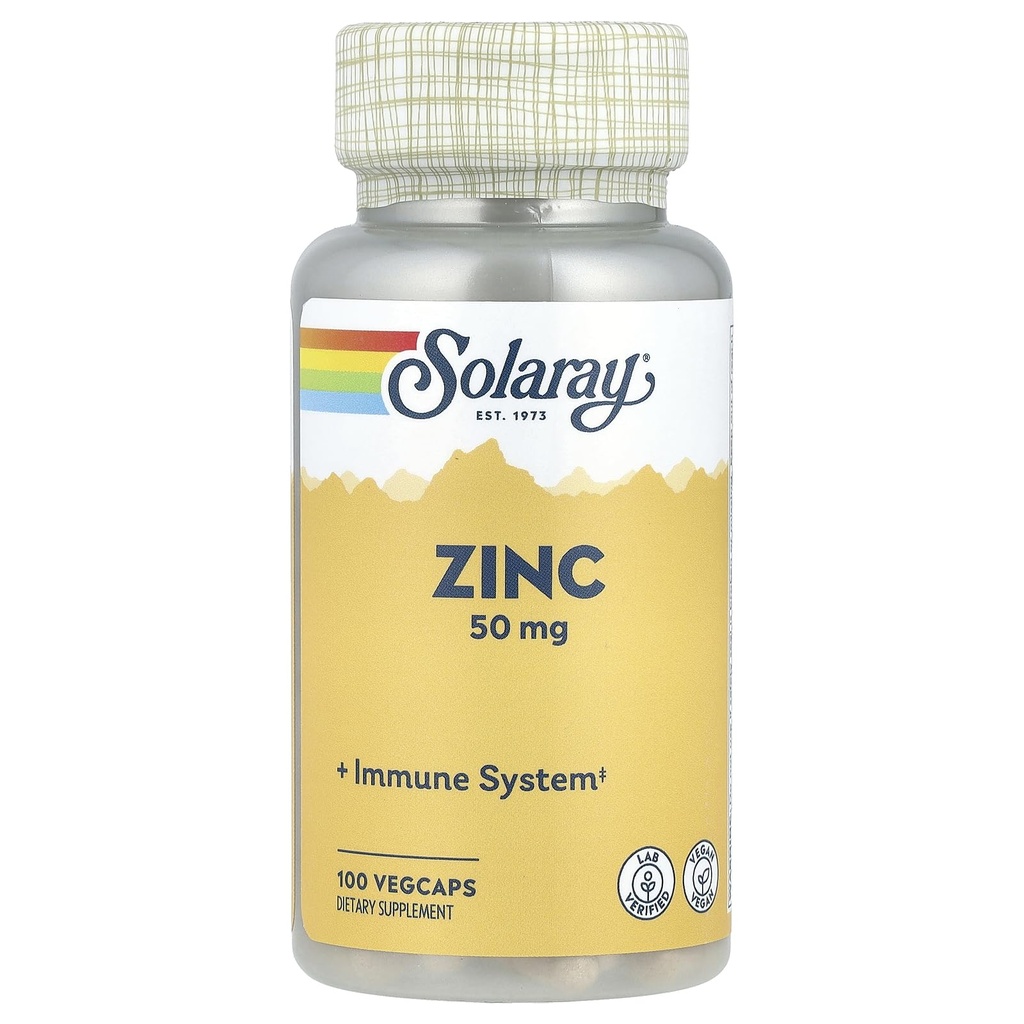Solaray, Zink 50Mg, 100 vegetariske kapsler