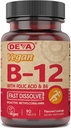 Deva Vegan Vitamin B12 Fast Dissoltion Supplement - Once- Per- Day Complex med 1000 Mcg Methylcobalamin B12, Folsyre, B6 - Lemon Flavor - 90 opløselige tabletter, 1 - Pack