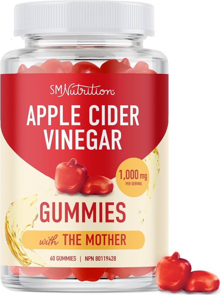 Apple Cider Vincificine Gummy til kvinder & Mænd; 124; 1000mg • 124; Med moderen • 124; Detox, fordøjelse & hud • 124; Support Keto Diet med uraffinerede ACV-gumier med folat, vitamin B12, Pomegranat & Beet • 124; 60 Tæl