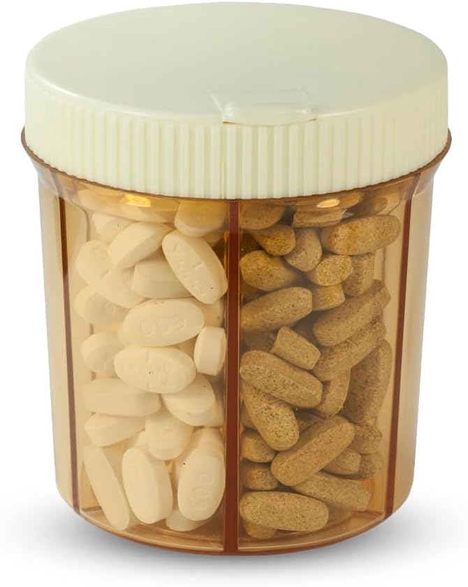 Vitanizer Vitamin & Pill Organizer - 6 kompartment sag med let dreje låg dispenser - Passer alle størrelser tabletter & Kosttilskud - Sturdy, Sikker, UV beskyttelsesplast