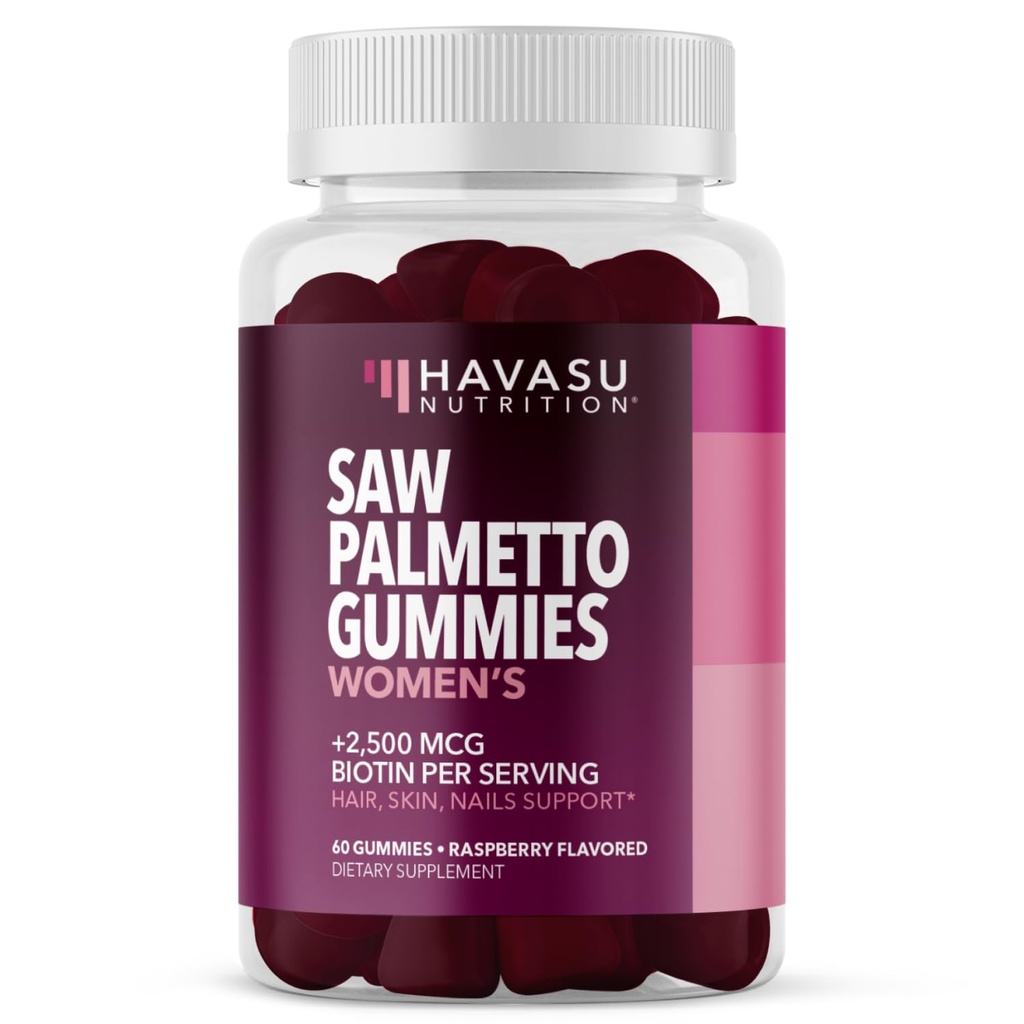 Saw Palmetto for kvinder med 2500mcg biotin - DHT Blocker og hår, Hud, Negle Health Gummies - 60 Greve - Understøtter Stærkere og Fuller Looks og strålende hud - Vegan, Non- GMO, 1 Måned Supply