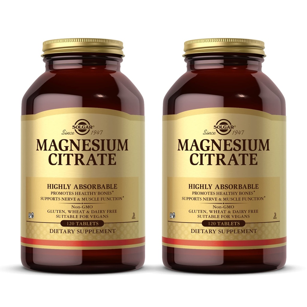 Solgar Magnesium Citrate - 120 tabletter, Pack of 2 - Understøtter Nerve & Muscle Funktion - Meget Absorbable - Non-GMO, Vegan, Gluten Free, Kosher - 120 Total Servering