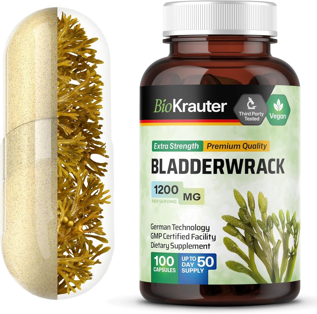 Bladderwrack Kapsler 1200 mg - 100 Tæl - Formel fra naturlige marine kilde til jod - Vegan Bladderwrack Powder Caps