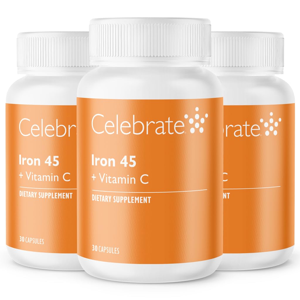 Fejre Vitaminer Jerntilskud med C-vitamin - 45mg Jern, 60mg C-vitamin, Bariatriske Vitaminer til WLS patienter, Lodret Ærme & Gastrisk bypass Kirurgi (90 kapsler)