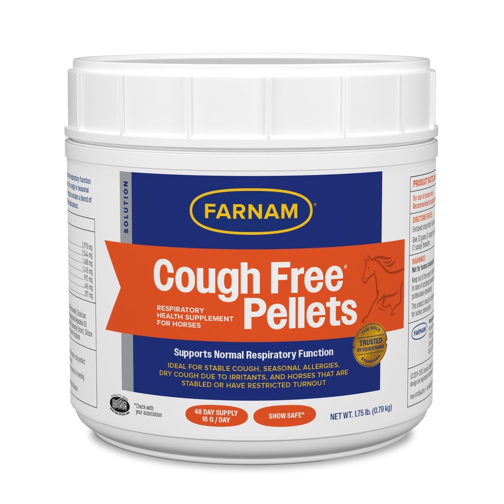 Farnam Hoste gratis Pellets Respiratoriske sundhed supplement til heste, Giver respiratorisk støtte til heste med sæsonbetinget allergi eller Stabil Hoste, 1,75 lb., 48 dages forsyning