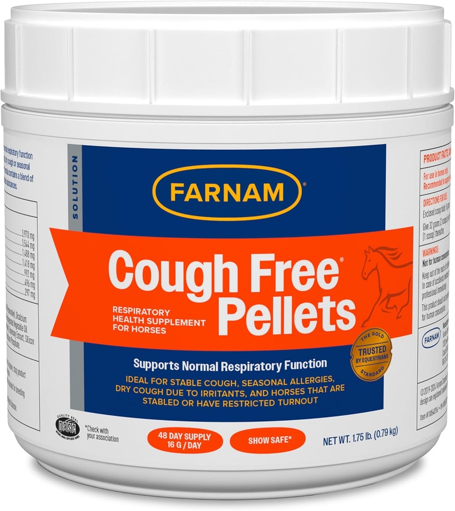 Farnam Hoste gratis Pellets Respiratoriske sundhed supplement til heste, Giver respiratorisk støtte til heste med sæsonbetinget allergi eller Stabil Hoste, 1,75 lb., 48 dages forsyning