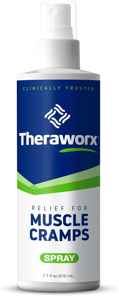 Theraworx Relief for muskelkramper Spray Fast- Fungerende muskelspasmer, Ben ømhed med Magnesiumsulfat - 7.1 oz - 1 Tæl