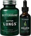 Betterbrand Better Lungs Health Pack - Bedre Lungs Kapsler & Mullein Leaf Tincture Drops 124; Complete Respiratory Health Supply 124; Pack - 30 dages forsyning