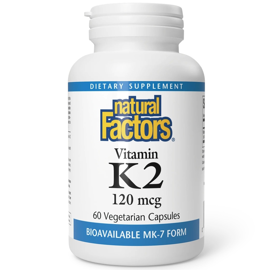 Naturlige faktorer, Vitamin K2 120 mcg, understøtter ben og vaskulær sundhed, 60 kapsler