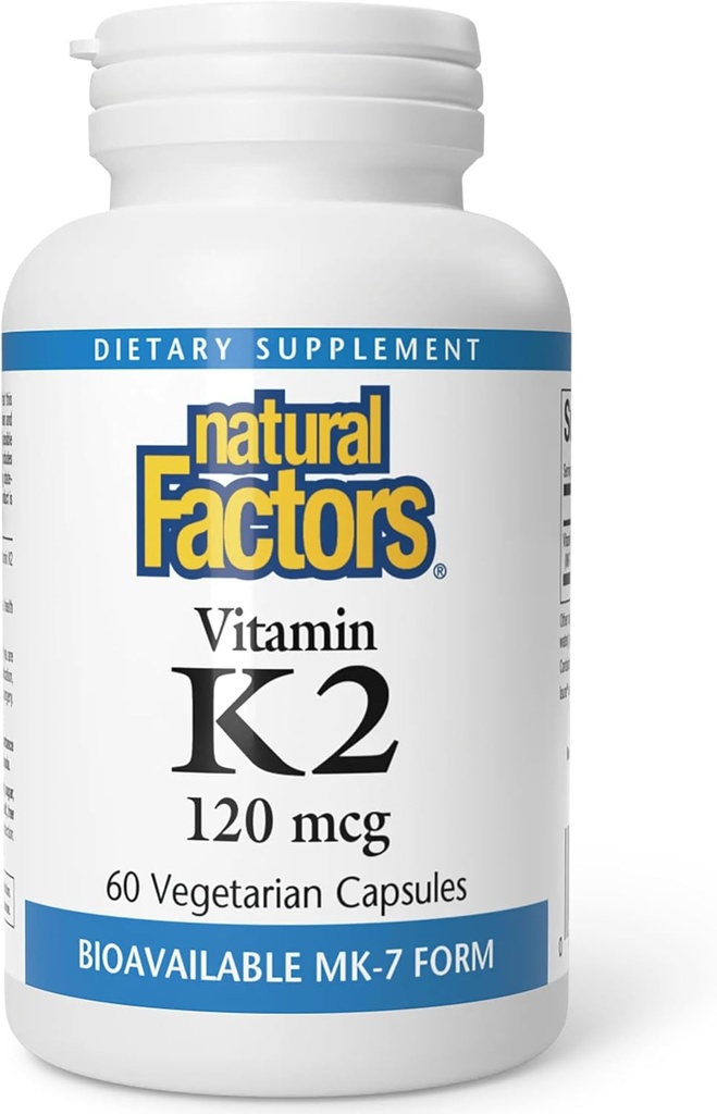 Naturlige faktorer, Vitamin K2 120 mcg, understøtter ben og vaskulær sundhed, 60 kapsler