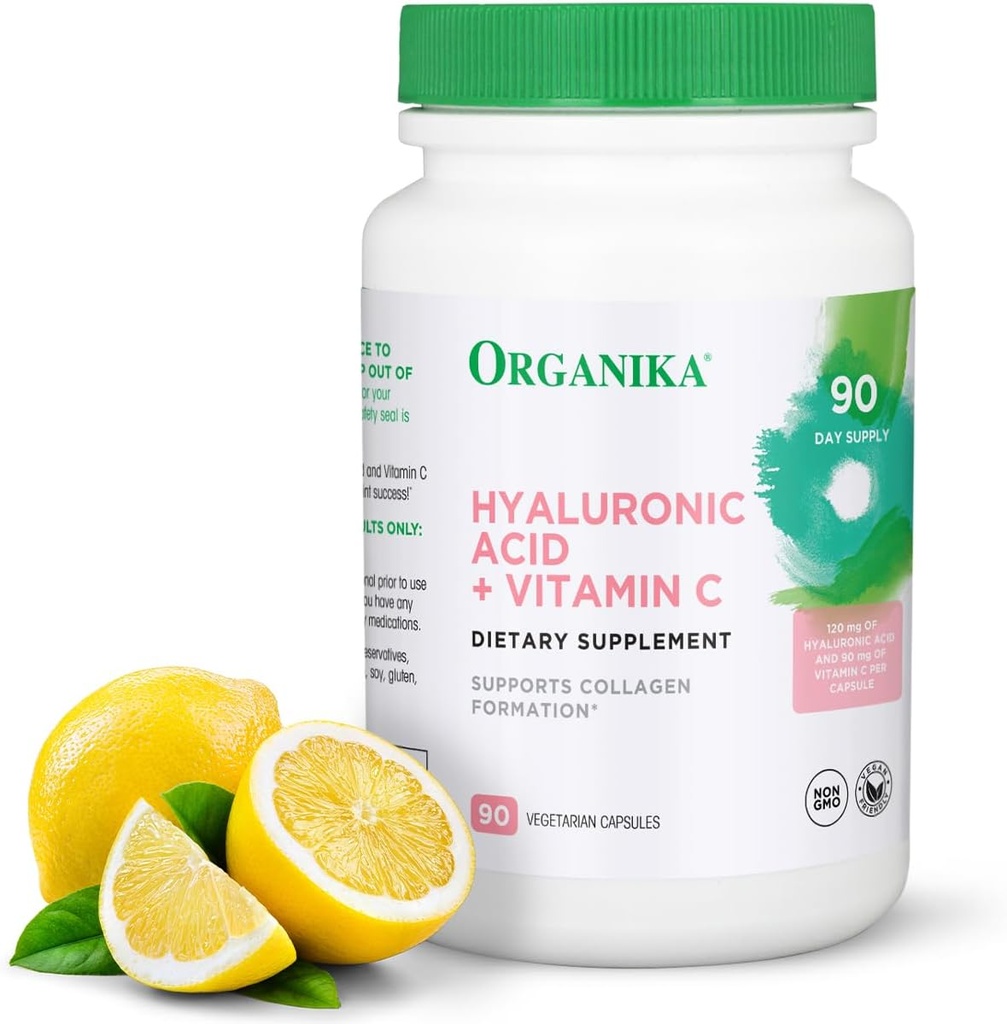 Organika Hyaluronsyre tillæg med C-vitamin (90 vegetabilske kapsler): Symbiotisk fælles wellness, collagen, & Skin hydrering Powerhouse - Forbedret hyaluronsyre kosttilskud til mobilitet & skønhed