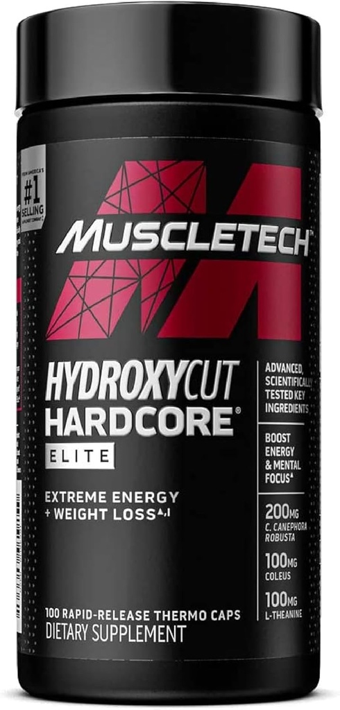 Hydroxycut Hardcore Elite - 100 Rapid- Release Thermo Caps - Energi & Fokus - for mænd og kvinder - 50 Servere