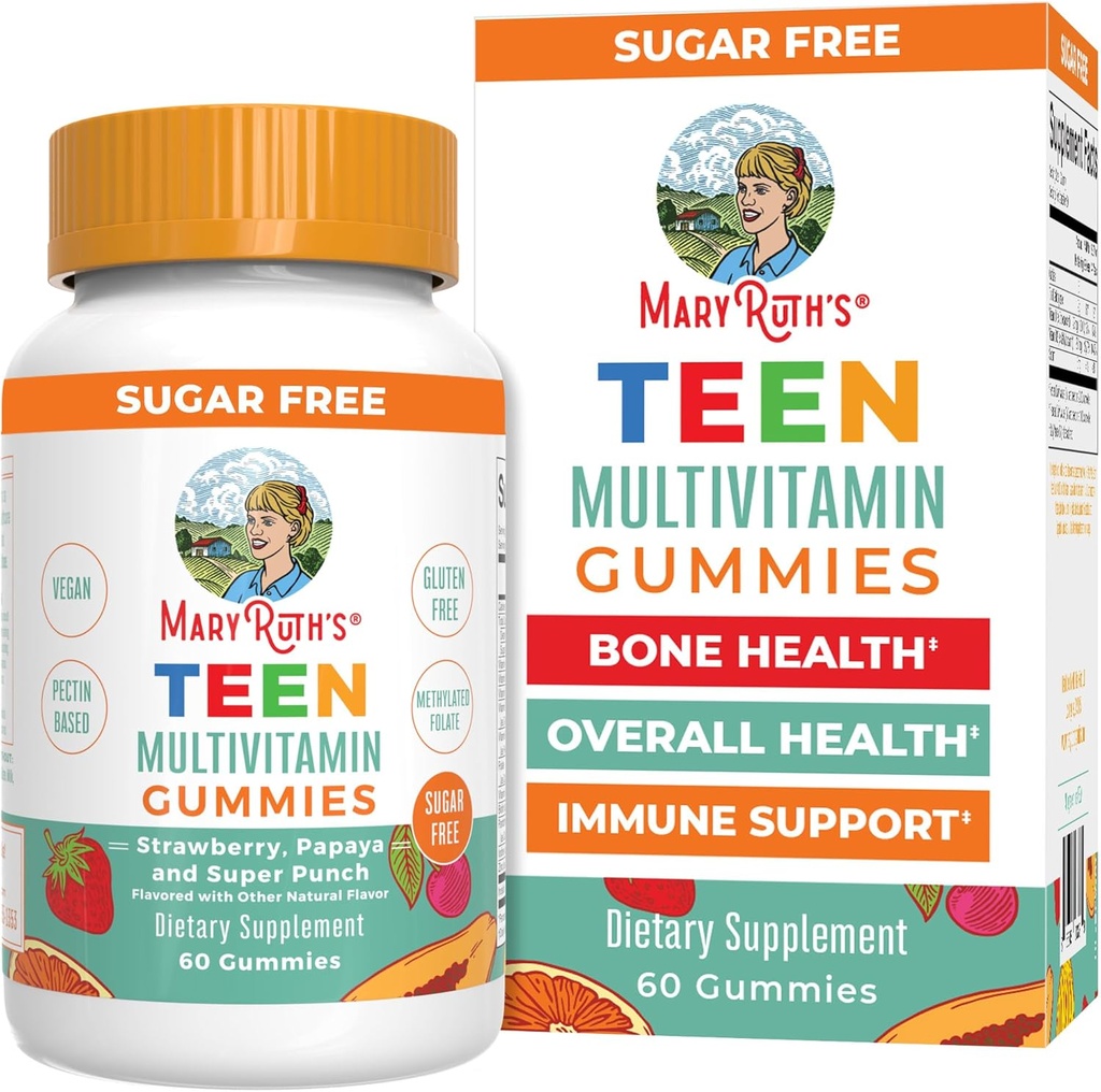 MaryRuth Organics Multivitamin for Teens MEP 124; Teen Multivitamin Multimineral Gummies med vitamin B, C, D og E, Biotin, Zink124; Teen Vitamin MEP 124; Vegan MEP 124; Sugar Free MEP 124; Gluten Free MEP 124; 60 Tælling