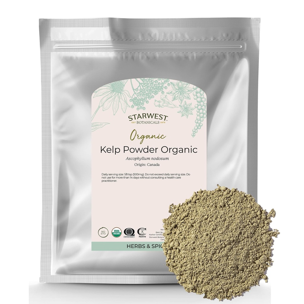 Starwest Botanicals Organic Kelp Powder - Nutrient Rich, Natural Source of Jod, Kalium, Magnesium, Zink, Jern, & Calcium, Certified Kosher, Non- GMO - 16 oz Bag