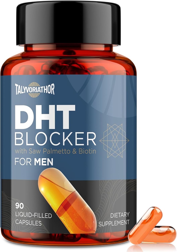 DHT Blocker til mænd med Saw Palmetto & Biotin, Hårvækst Formel i flydende kapsler, Hårtab Kosttilskud, Hårvækst Vitaminer, Proprietary Herbal blandinger - 90 Kapsler (1 flaske)