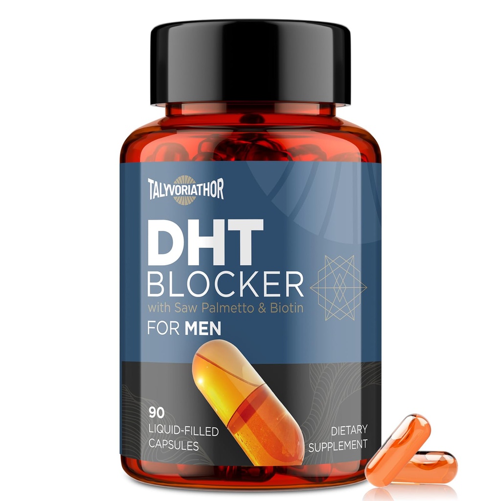 DHT Blocker til mænd med Saw Palmetto & Biotin, hårvækst formel i flydende-fyldte kapsler, hårtab kosttilskud, hårvækst Vitaminer, Proprietary urteblandinger - 90 kapsler (1 flaske)