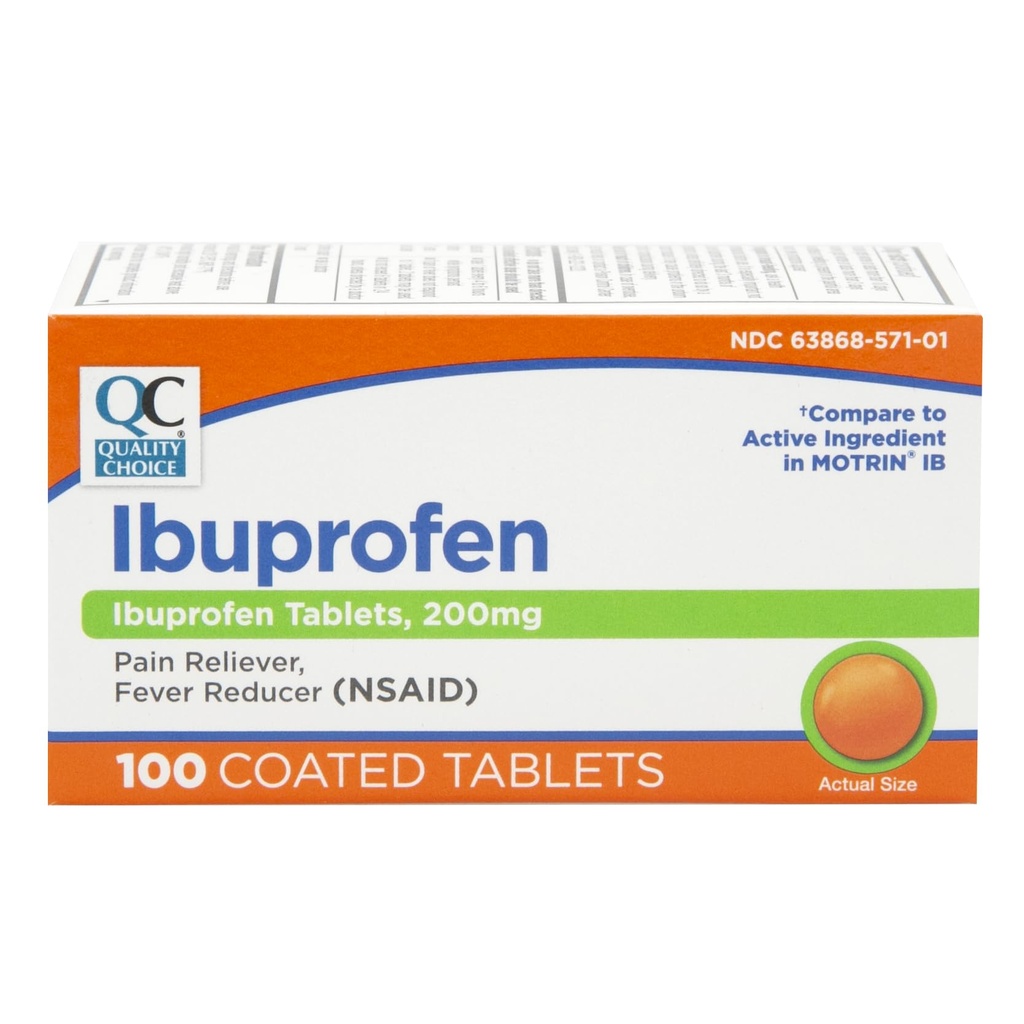 Quality Choice Ibuprofen Tablets, 200 mg, Pain Reliever og Feber Reducer for Gigt, Toothache, Ryg Smerte, Hovedpine, Body Aches, og mere 100 Count of Coated Tablets