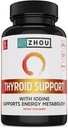 Zhou Thyroid Support - Thyroid supplement til kvinder og mænd med zink, jod, og selenium, metabolisk sundhed Thyroid Complex med Ashwagandha, Kelp - 60 Veggie kapsler (pakning med 1)