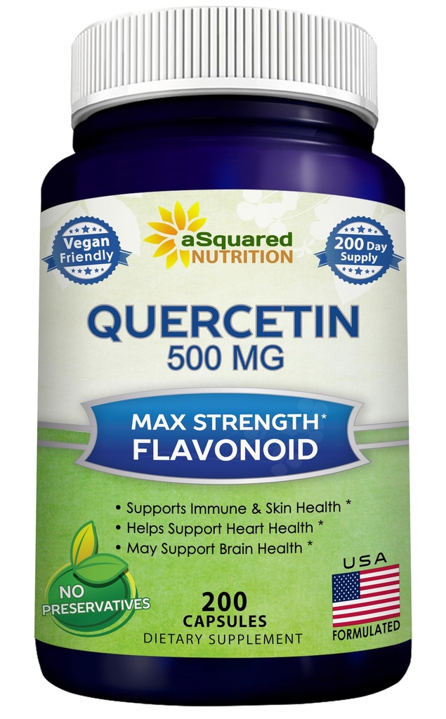 aSquared Nutrition Quercetin 500 mg supplement - 200 kapsler - Quercetin dihydrat til støtte af kardiovaskulær sundhed - Max Strength Powder Complex piller til at hjælpe med at forbedre immunrespons